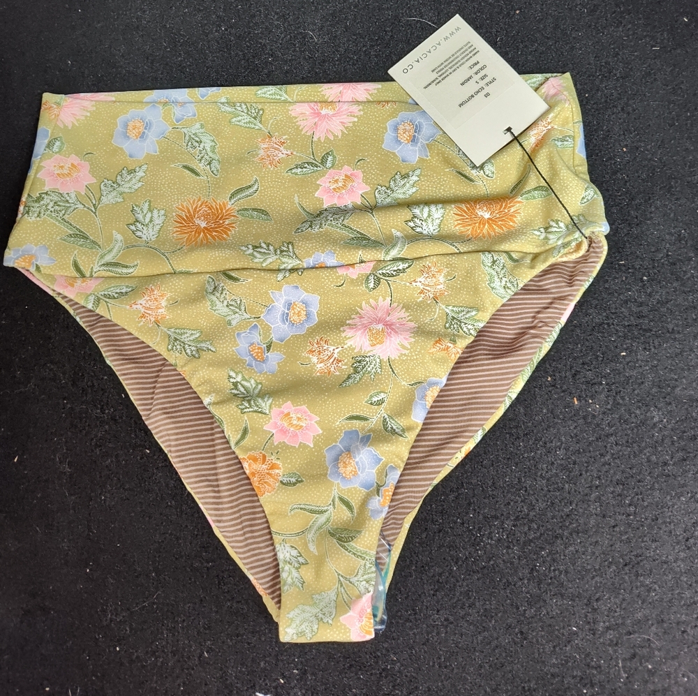 Acacia Swimwear Floral Bikini Bottom - Green and Pink